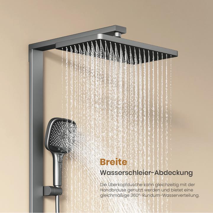 Actual product image Emke Shower system with thermostat Anthracite Matt Adjustable flow rate 4-jet hand shower incl. shower