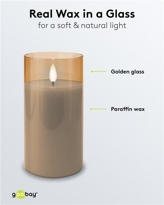 Produktbild Goobay 3er-Set LED-Echtwachs-Kerzen im Glas, gold-transparent (3x)