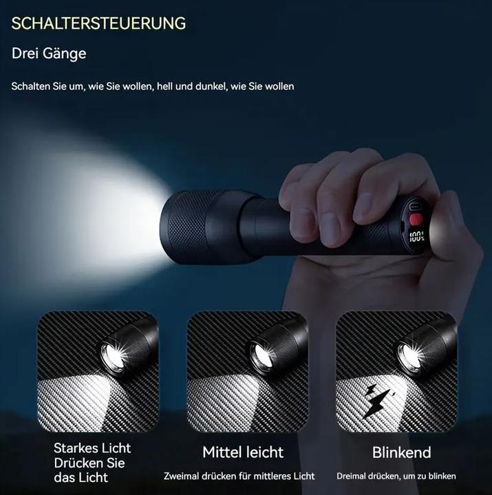 Actual product image Dema LED-Taschenlampe mit Fokus 1000 Lumen 1200mAh Akku (1000 lm)