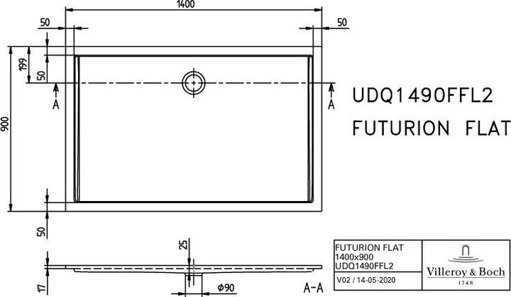 Produktbild Villeroy & Boch Duschwanne Futurion Flat UDQ1490FFL2V 140x90x1,7 cm wei
