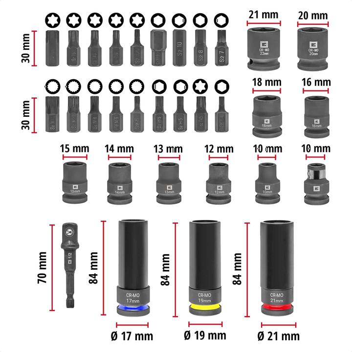 Produktbild Einhell Impact Stecknuss-Set (10 mm, 12 mm, 13 mm, 14 mm, 15 mm, 16 mm, 17 mm, 18 mm, 19 mm, 20 mm, 21 mm, 22 mm)