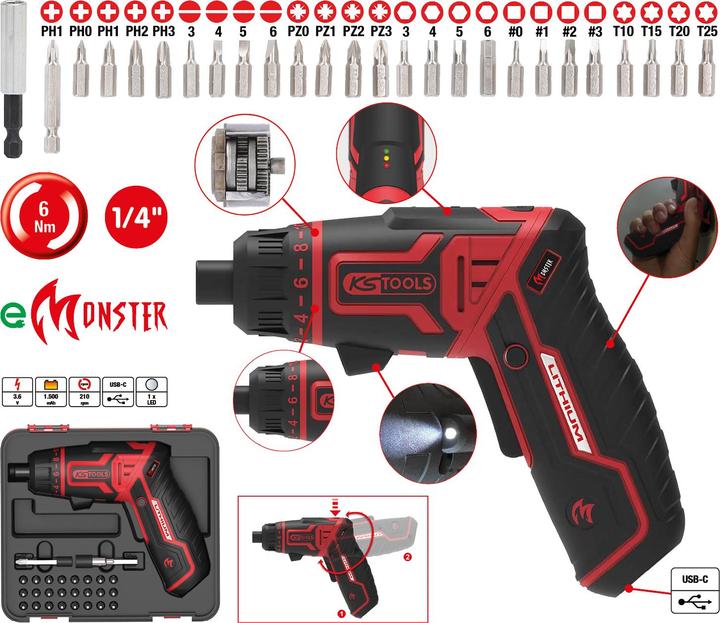 Produktbild KS Tools eMONSTER 1/4â€oe Akku-Bit-Schrauber-Satz | 27-tlg.