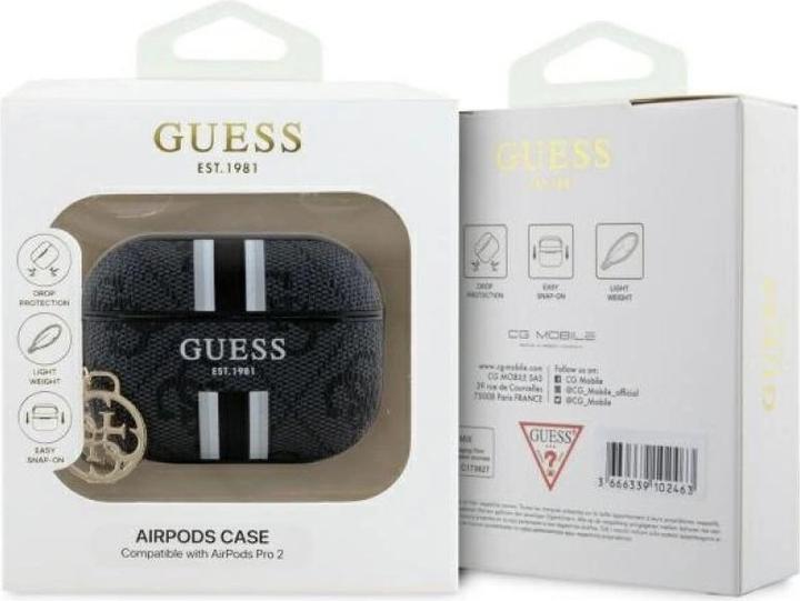 Actual product image Guess GUAP2P4RPSK AirPods Pro 2 (2022/2023) cover czarny/black 4G Printed Stripes Charm (Headphone sleeve)
