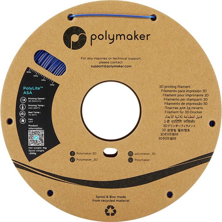 Actual product image Polymaker PF01005 PolyLite Filament ASA UV-resistant, weatherproof, heat-resistant (ASA, 1.75 mm, 1000 g, Blue)