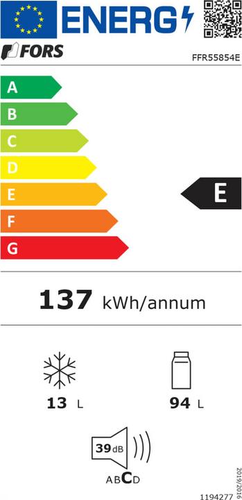 Energie-Label Fors Tischkühlschrank freistehend FFR55854E Weiss (107 l)