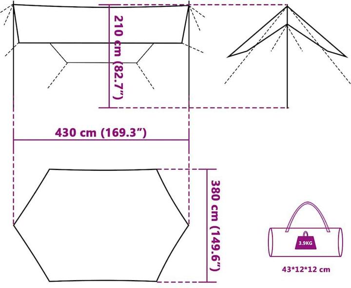 Image du produit vidaXL Campingplane (Tarp abri de camping, 3.90 kg)