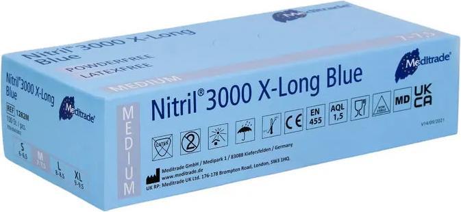 Produktbild Meditrade Nitrilhandschuhe 3000 X-Long blau puderfrei unsteril (M)