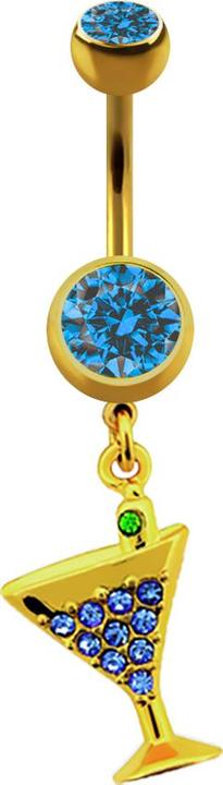 Image du produit Star Piercing Banane dorée à l'or fin avec pendentif Cocktail et cristal bleu clair (sans laiton, Acier chirurgical 316L)