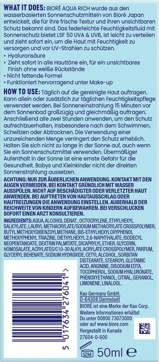 Produktbild Bioré Aqua Rich UV (Sonnengel, SPF 50, 50 ml)