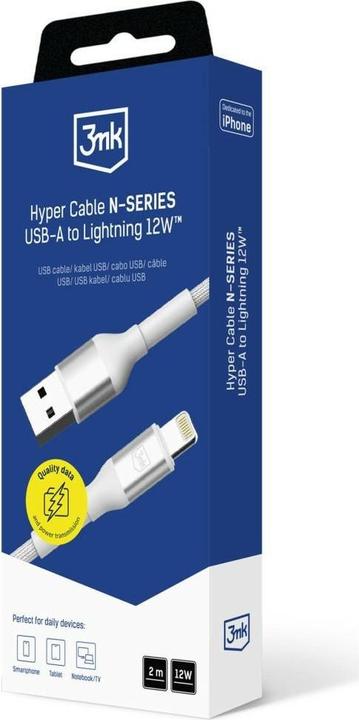 Produktbild 3MK Kabel Hyper Cable N-SERIES USB-A do Lightning 2m 5V/2.4A 12W biały (2 m, 12 W)