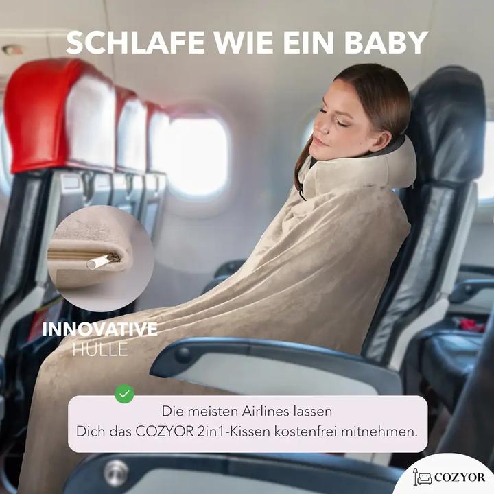 Immagine prodotto Cozyor Coperta da viaggio e cuscino da viaggio 2 in 1 per l'aereo (Cuscino per testa e collo)