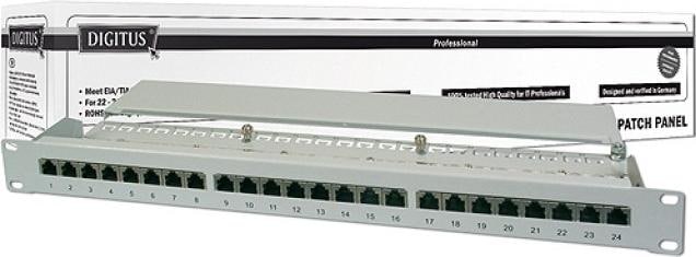 Produktbild Digitus Patch Panel 48,3cm 19Zoll 24Port Cat5e STP geschirmt grau RAL7035 Kabelinstallation mit LSA Leist...