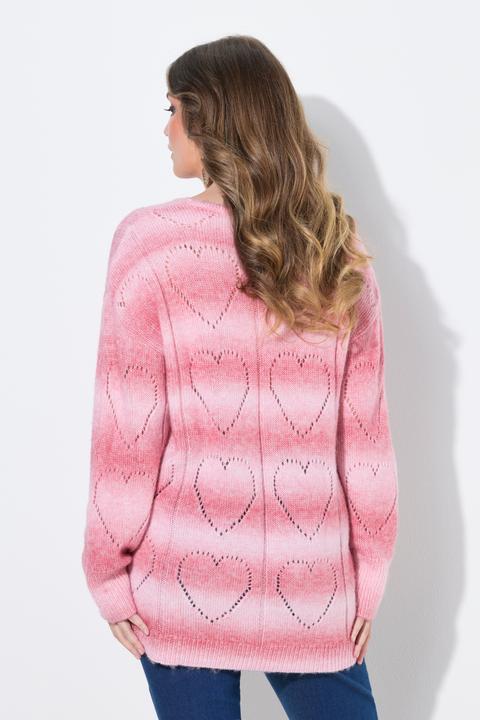 Produktbild Miamoda Pullover, Farbverlauf, Herz-Ajourmuster, V-Ausschnitt, Langarm (48)