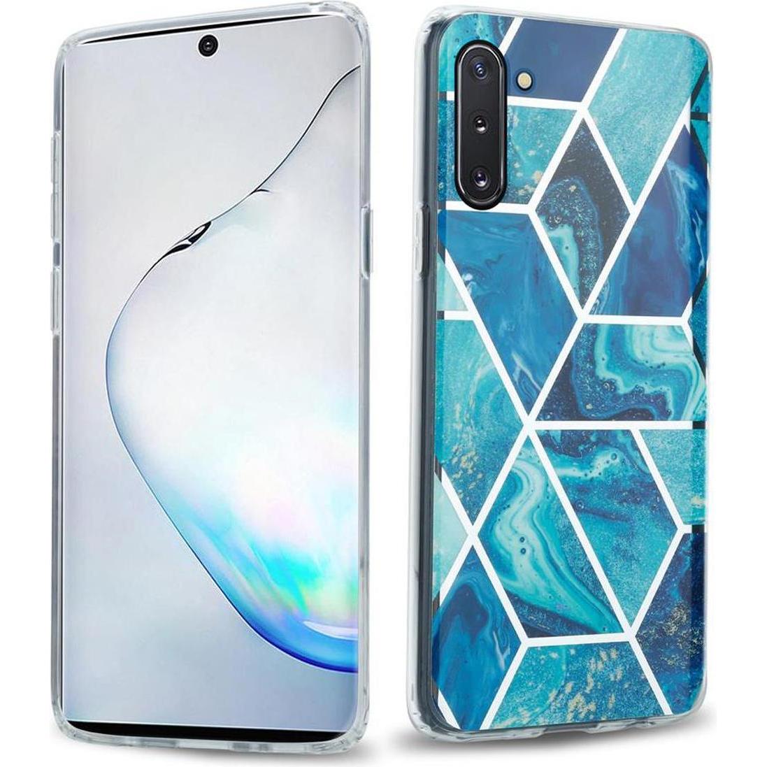 Cadorabo IMD TPU Bunter Marmor Cover (Samsung Galaxy Note 10), Smartphone Hülle, Blau