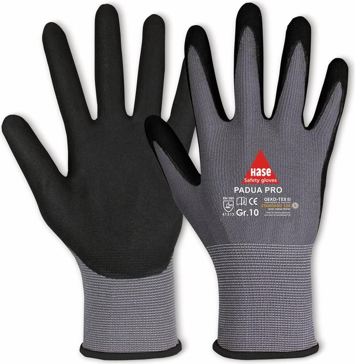 Hase Safety Gloves Gants de travail, Padua Pro, EN 388, EN 420, taille 8, gris/noir (8)