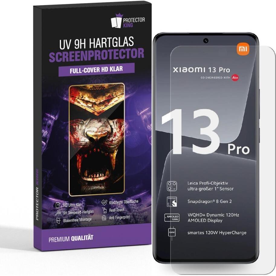 Protectorking 2x UV Liquid Echtes Tempered 9H Panzerhartglas 3D KLAR (3 Stück, Xiaomi 13 Pro), Smartphone Schutzfolie