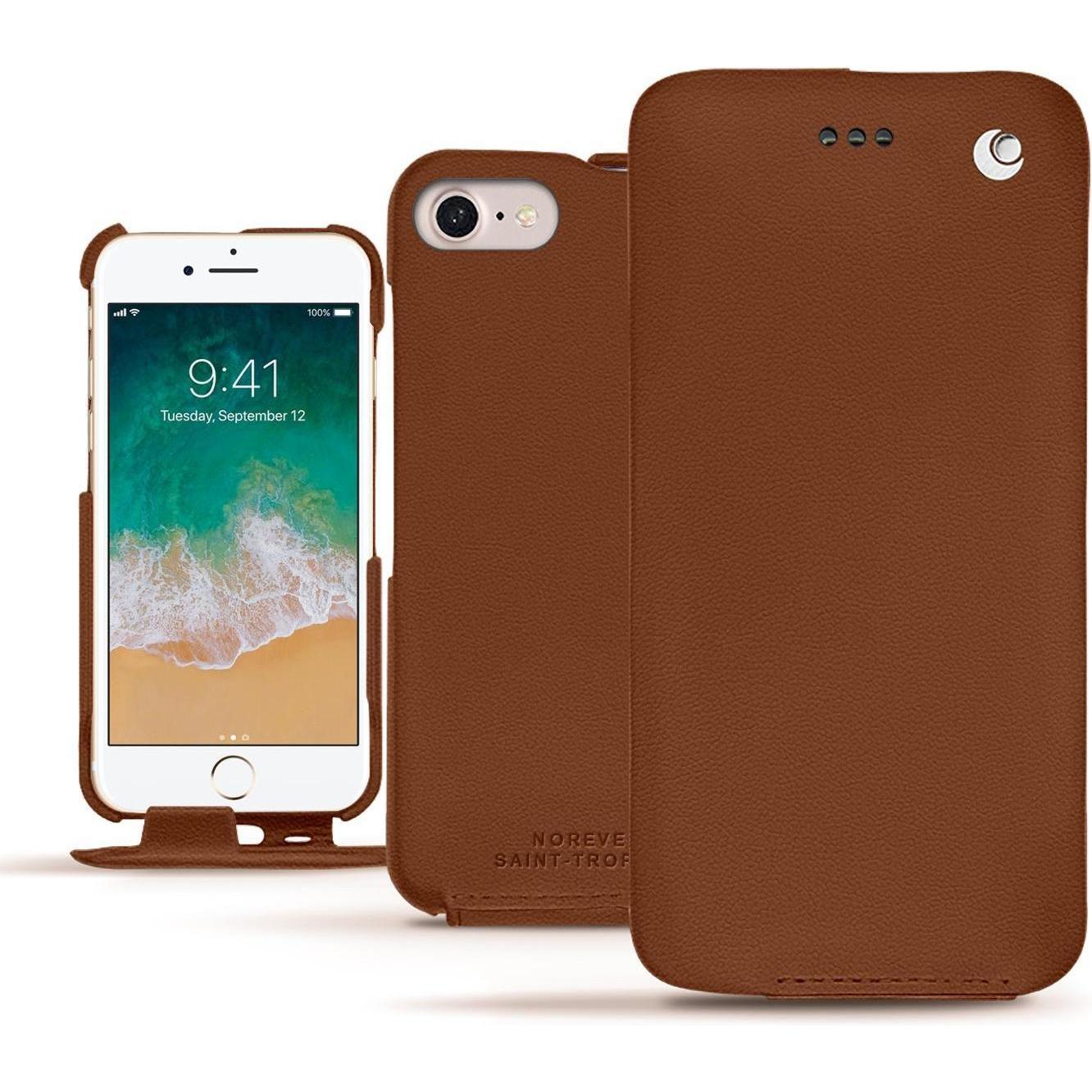 Noreve Lederschutzhülle vertikal (Apple iPhone 7), Smartphone Hülle, Braun