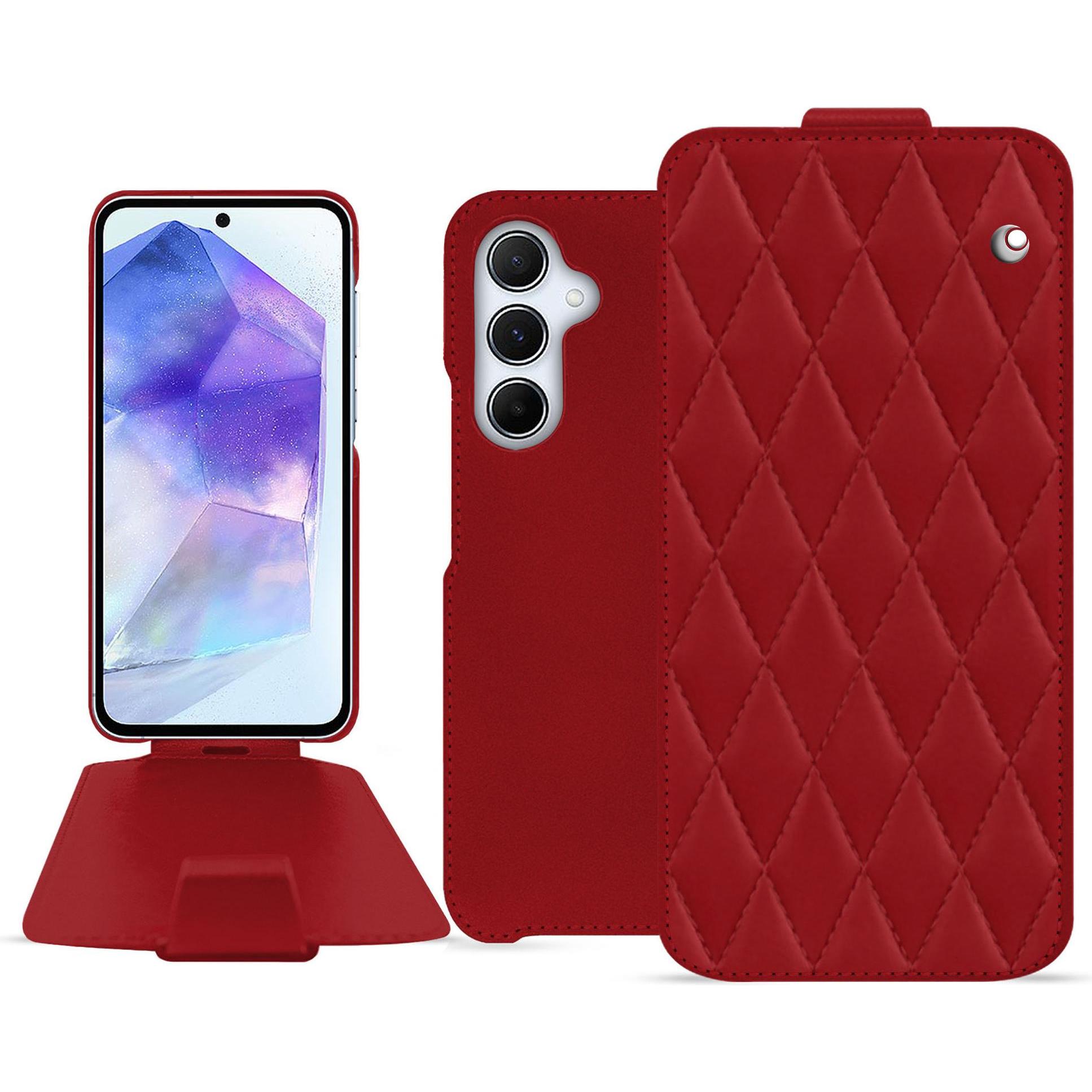 Noreve Lederschutzhülle vertikal (Samsung Galaxy A55), Smartphone Hülle, Rot