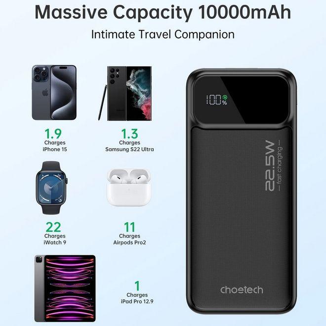 Image du produit Choetech Powerbank B728 10000mAh 22.5W PD USB-A / USB-C - noir (10000 mAh, 22.50 W, 22.50 Wh)