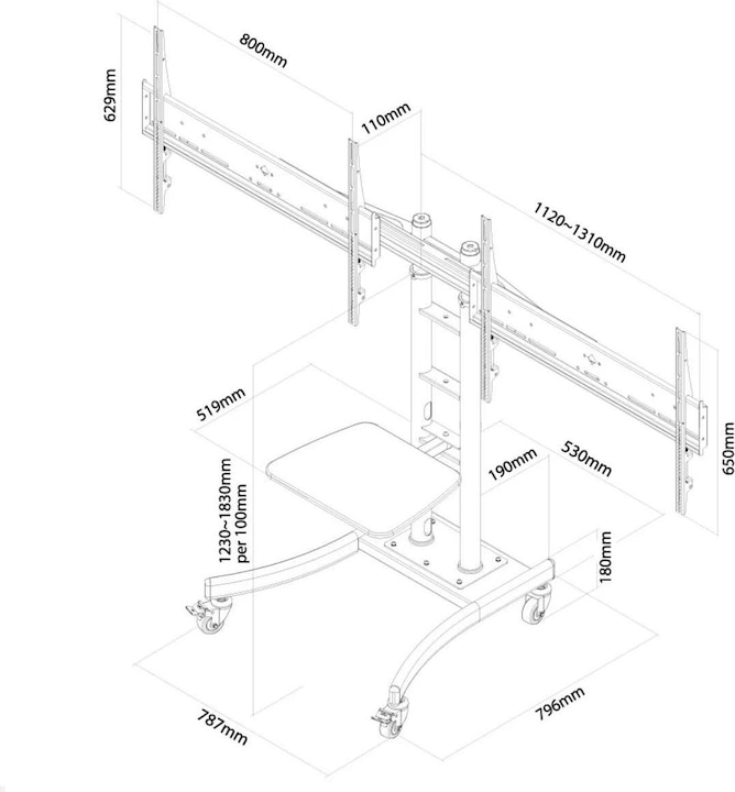 Immagine prodotto Neomounts Carrello con display mobile PLASMA-M2000ED (70", 124 kg)