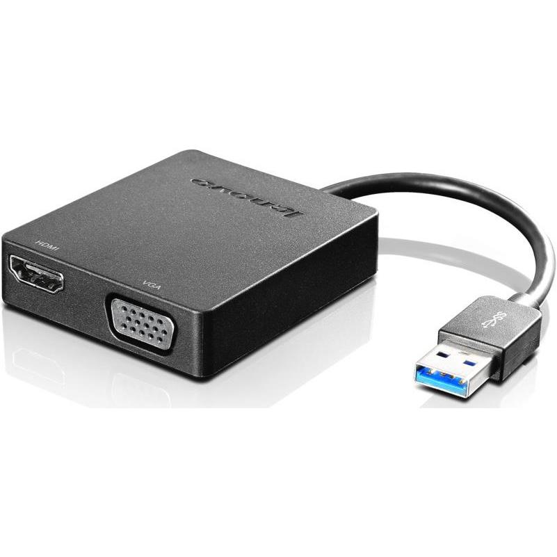 Thumbnail - Lenovo USB 3.0 zu (VGA, HDMI, 21.50 cm), Data + Video Adapter, Schwarz