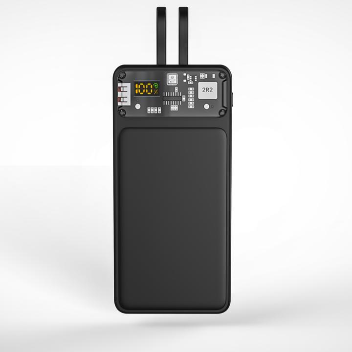 Actual product image Qualo Transparent power bank 10000 mAh PD with LED 23W black QTPB10-LD-23-01 (10000 mAh, 23 W)