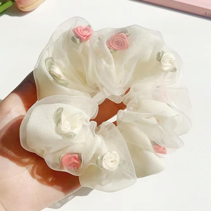Immagine prodotto Avizar Scrunchie Doppelstoff mit 3D Rosen Rosée (Elastico per capelli)