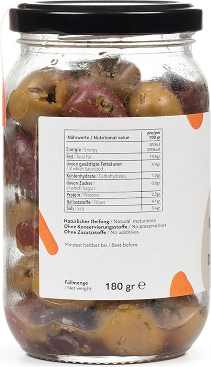 Immagine prodotto Delinio Mix di olive biologiche - Verde e Kalamata - con erbe, senza nocciolo (350 g)