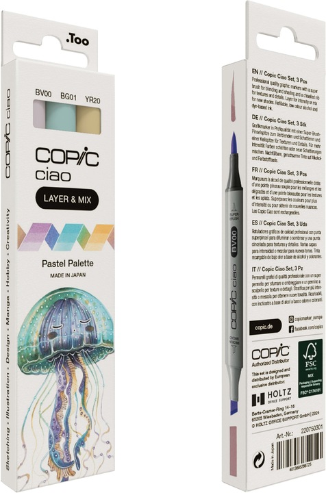 Actual product image Copic CIAO - Brand (BV-00 (Mauve Shadow), YR-20 (Yellowish Shade), BG-01 (Aqua Blue), 6 mm, 3 x)