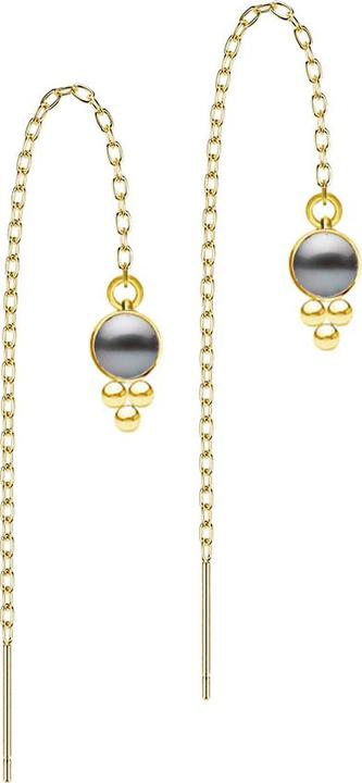 Produktbild Star Piercing Ohrstecker vergoldet freifallende Kette Perle schwarz drei Kugeln (ohne Messing, Chirurgenstahl 316L)