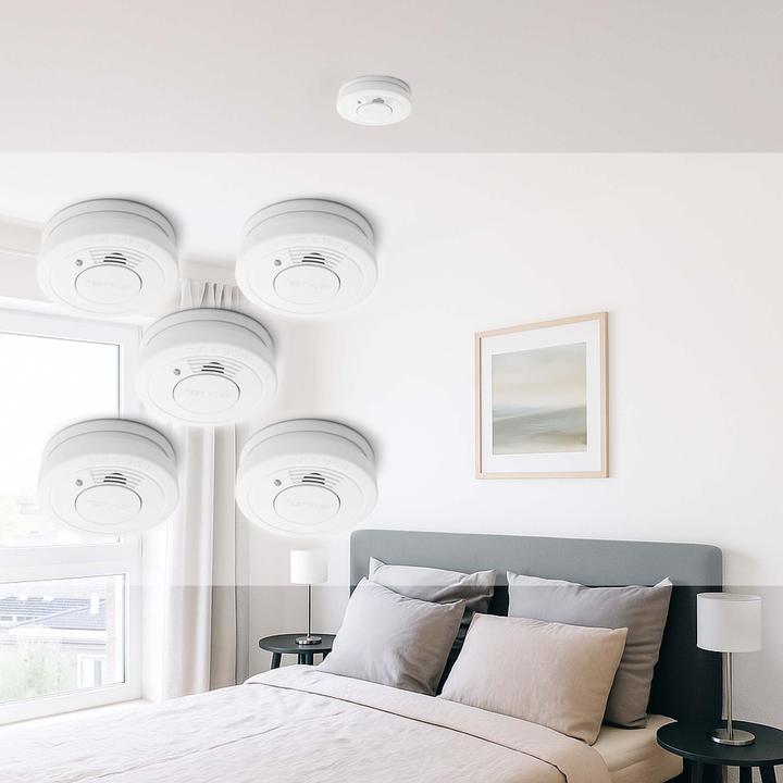 Actual product image Wiltec 5x Rauchmelder 3-V-Batterie Feuermelder HUSH-Funktion Brandschutzmelder