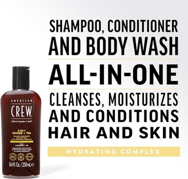 Actual product image American Crew 3-in-1 Ginger & Tea Shampoo, Conditioner & Body Wash (1000 ml, Liquid shampoo)