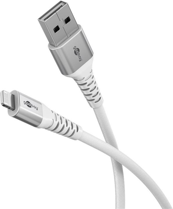 Actual product image Goobay Lightning USB-A Supersoft textile cable with metal plugs, 2 m (2 m, USB 2.0, 60 W)