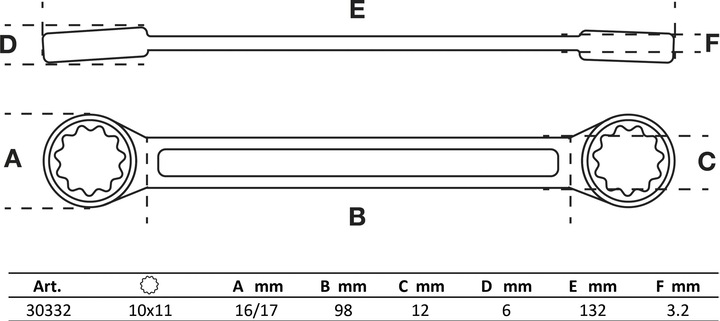 Produktbild BGS Doppel-Ringschlüssel extra flach SW 10 x 11 mm (10 mm, 11 mm)