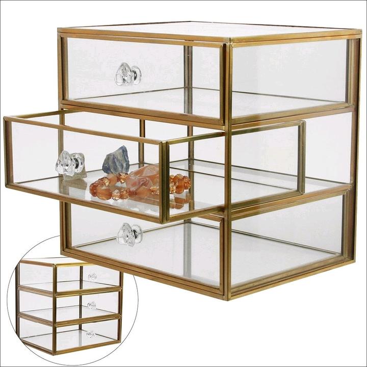 Safe EchtglasVitrine mit 3 Schubladen 18 x 14,6 x 18 cm