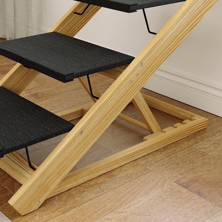 Actual product image PawHut Haustiertreppe Kiefernholz, Polyester Naturholz (Cat, Dog, Foldable)