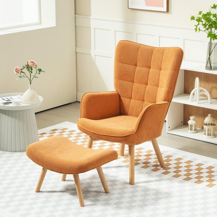 Produktbild Homcom Ohrensessel mit Hocker Kord Braun