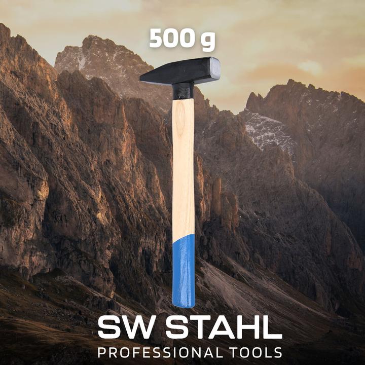 Produktbild SW-Stahl 50905L Schlosserhammer mit Stielschutz I Werkzeughammer aus Hickoryholz I Hammer mit Kopfge (500 g)