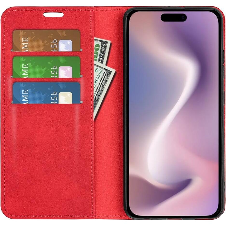 Thumbnail - Cover-Discount iPhone 16 - Stand Flip Case Hülle (Apple iPhone 16), Smartphone Hülle, Rot