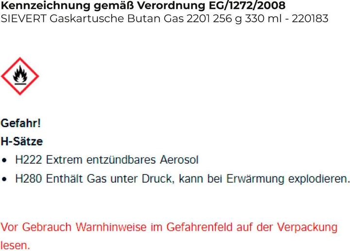 Produktbild Sievert Gaskartusche 256g 330ml 256 g 330 ml