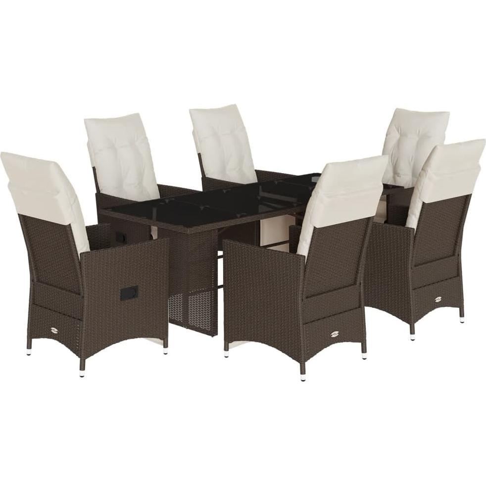 VidaXL, Gartentisch + Balkontisch, Bistroset Sitzgruppe Balkonset Gartenmöbel 7-tlg. Braun Poly Rattan (80 cm)