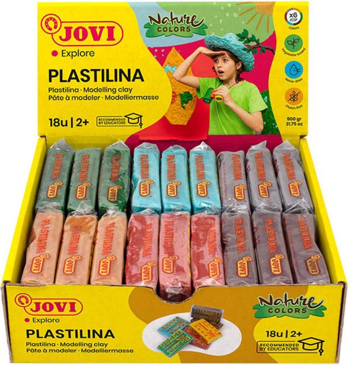 Produktbild Jovi Plastilina Display, Knetmasse Naturfarben, Kartonbox mit 18 x 50 g (3 x 6 Farben)