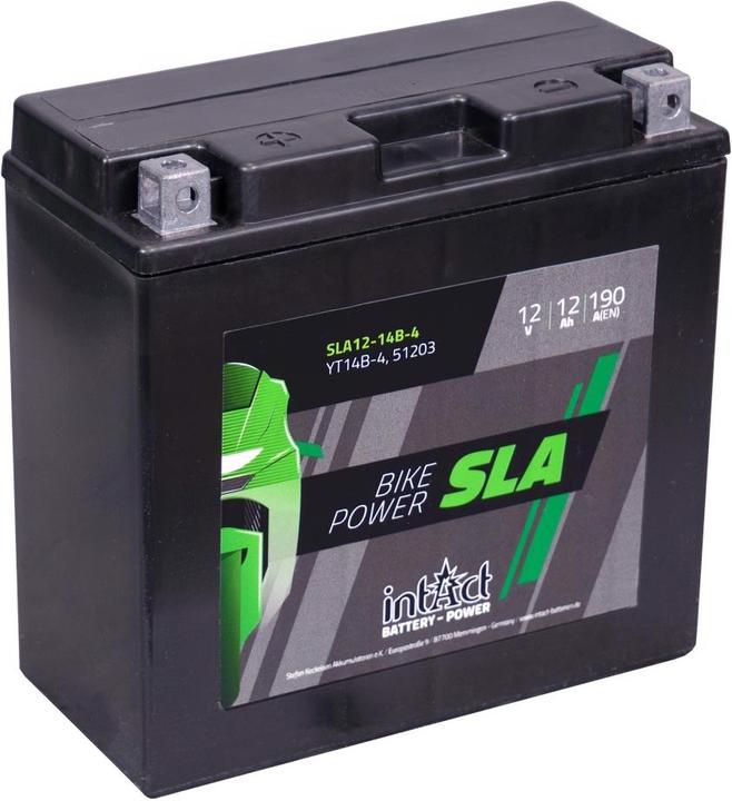 Intact SLA12-14B-4 Bike-Power SLA 12Ah Motorcycle Battery (DIN 51201) YT14B-BS, YT14B-4 (12 V, 12 Ah, 190 A)