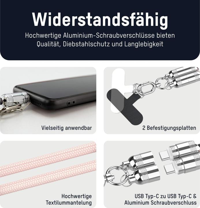 Produktbild Ansmann Lanyard Kabel USB Typ-C zu USB Typ-C 120cm / rose (1.20 m, 60 W)