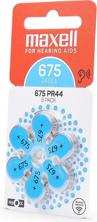 Immagine prodotto Maxell 675 (PR44) - 60 batterie per apparecchi acustici (60 pz., 675, PR44, 620 mAh)