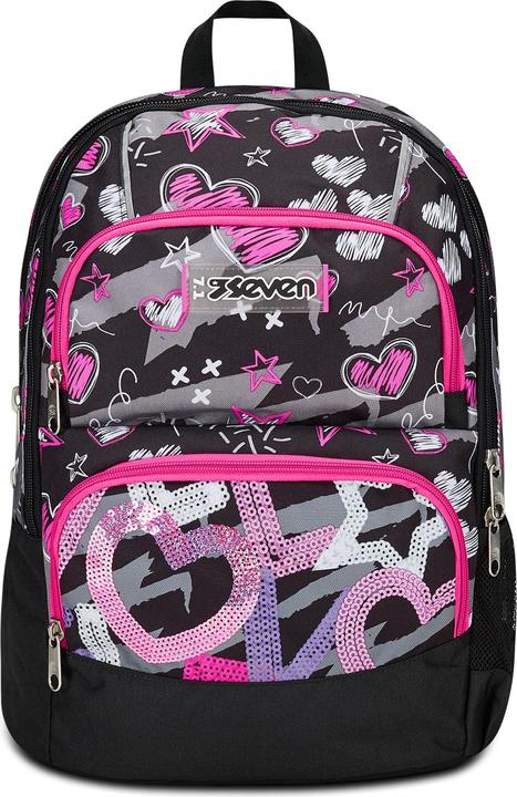 Seven Adavanced Pockets Black Fuchsia School Backpack (33 l)