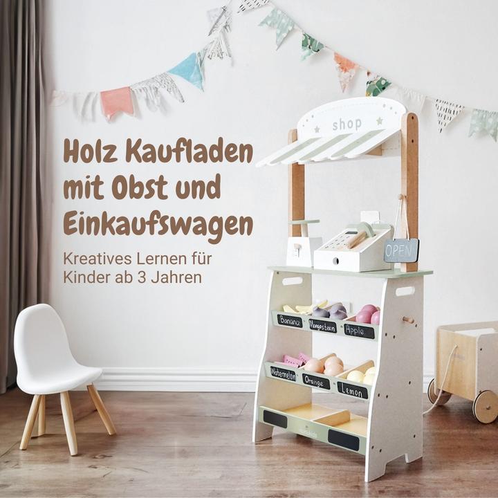 Immagine prodotto Hermex Holz-Kaufladen mit Zubehör Kinder-Verkaufsstand Früchte- und Obststand