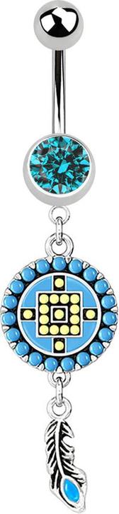 Image du produit Star Piercing Banane argent avec pendentif Aztec Tribal rond (Laiton, Acier chirurgical 316L)