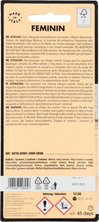 Valeurs nutritives et ingrédients Mr & Mrs Fragrance Cesare Édition Spéciale Féminine