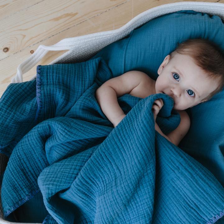 Immagine prodotto Beberotti Coperta in mussola organica blu (120 cm, 120 cm)